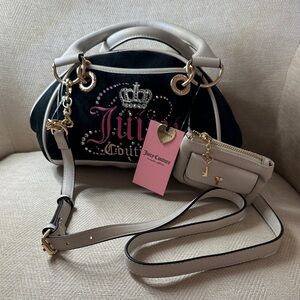 Juicy Couture Black and Cream Shoulder and Top Handle Bag with Pouch